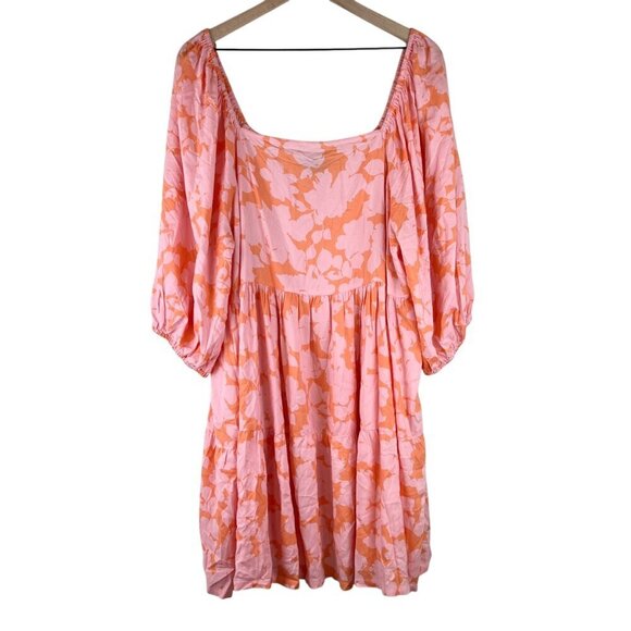 Sanctuary Pink Orange Printed Weekender Babydoll Mini Dress - Picture 2 of 6